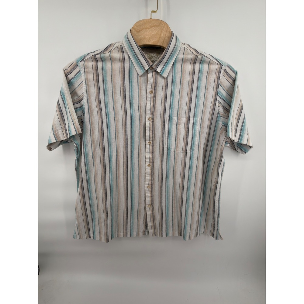 Tasso Elba Island Shirt Mens XXL Short Sleeve Button Up Striped Blue Cotton